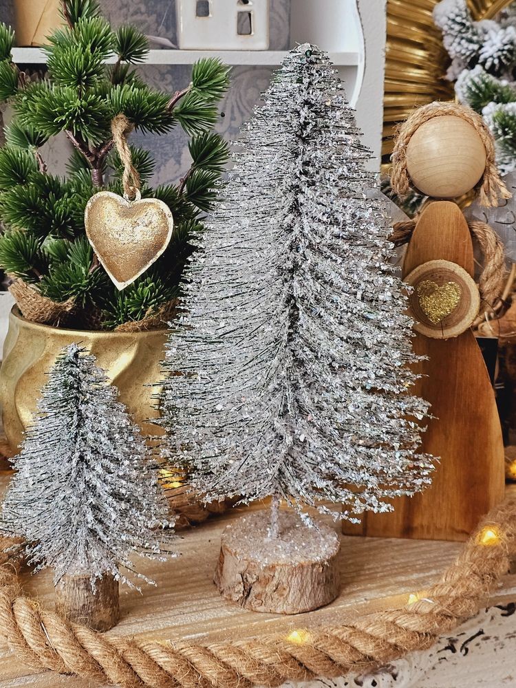 Dekorace zelený třpytivý vánoční stromeček Tree glitter - Ø 15*30 cm