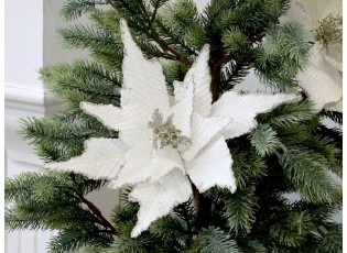 Bílá vánoční ozdoba květina hvězda na klipu - 25*6 cm