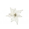 Bílá vánoční ozdoba květina hvězda na klipu - 25*6 cm Barva: bílá off až krémová, champagne třpytMateriál: poly, kov
