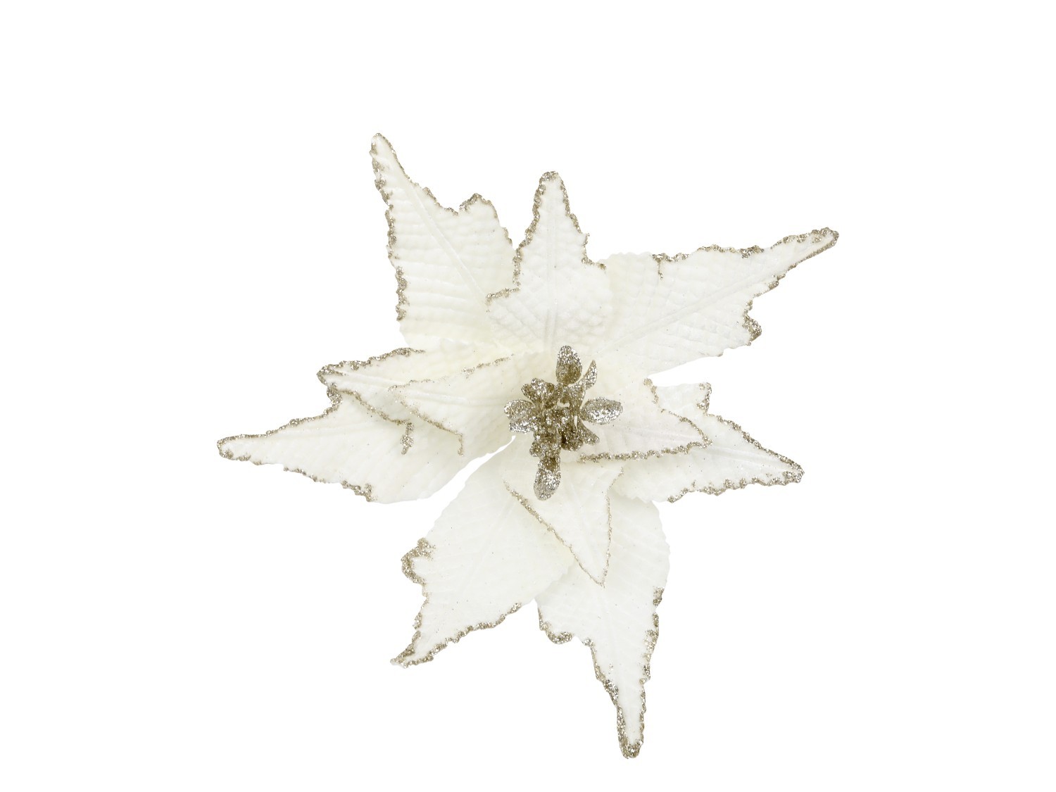Bílá vánoční ozdoba květina hvězda na klipu - 25*6 cm Chic Antique