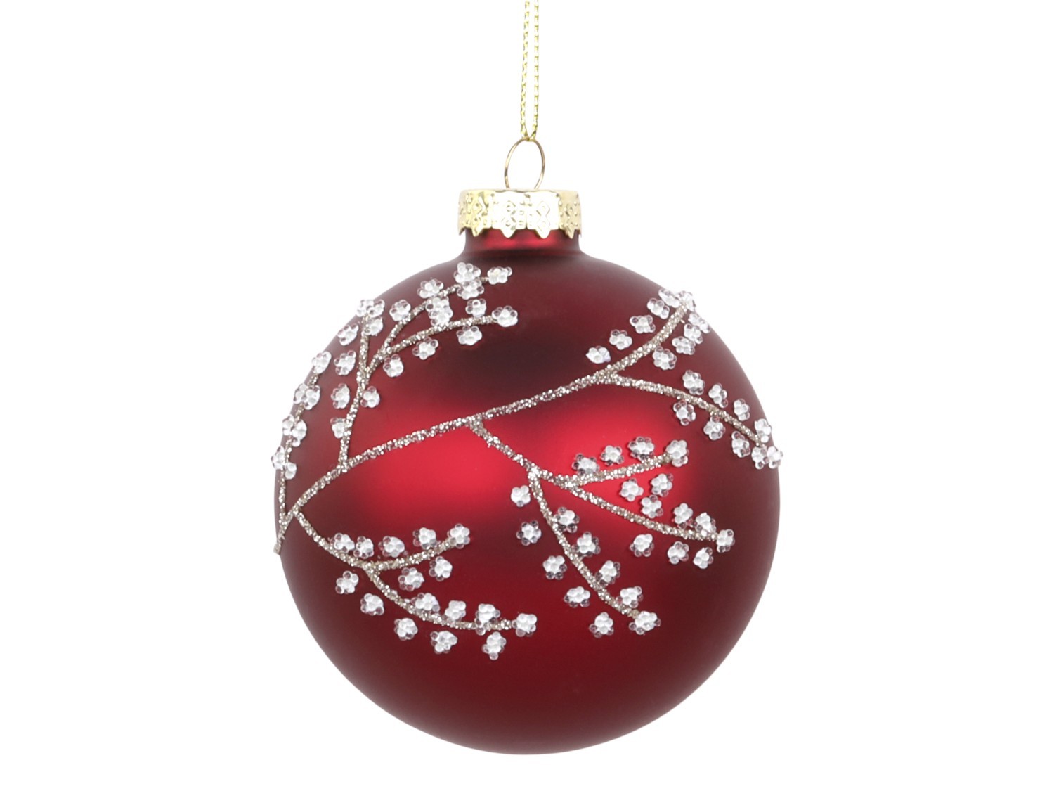 Červená skleněná vánoční ozdoba koule s větvičkou - Ø 8cm 52038033