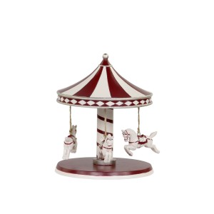 Červeno-bílá vánoční dekorace kolotoč s koníky Vintage Carousel - Ø 14*17 cm