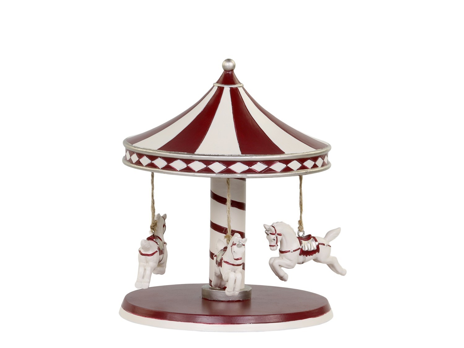 Červeno-bílá vánoční dekorace kolotoč s koníky Vintage Carousel - Ø 14*17 cm Chic Antique