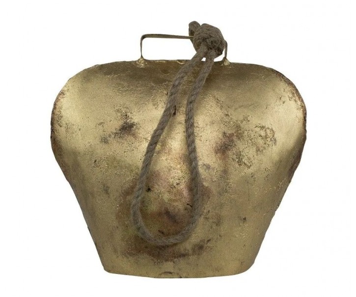Zlatý kovový zvonek ve tvaru kravského zvonu - 14*7*15cm