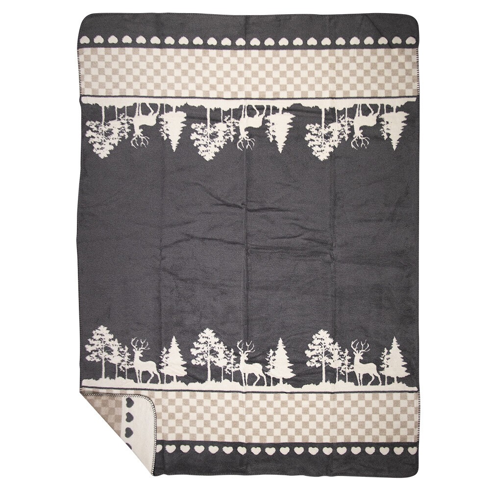 Šedý oboustranný pléd s jeleny v lese Forest XL - 150*200 cm