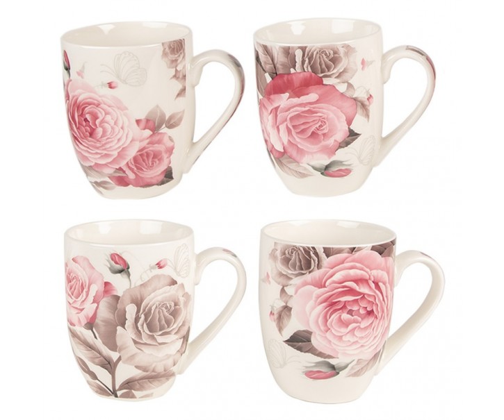 Set 4ks bílo-růžový porcelánový hrnek s růžemi Rose - 8*10 cm / 0,3L 