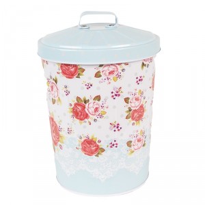 Modrý kovový box s víkem a květy růží Rossai - Ø 15*20 cm