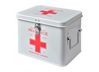Bílý plechový box lékárnička Pharmacie - 22*16*16 cm