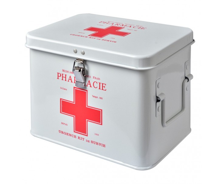 Bílý plechový box lékárnička Pharmacie - 22*16*16 cm Clayre & Eef