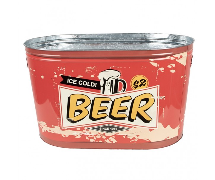 Červený plechový chladící box na pivo Beer Ice - 40*25*23 cm