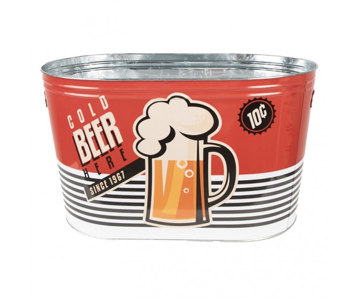 Červený plechový chladící box na pivo Beer Ice - 40*25*23 cm