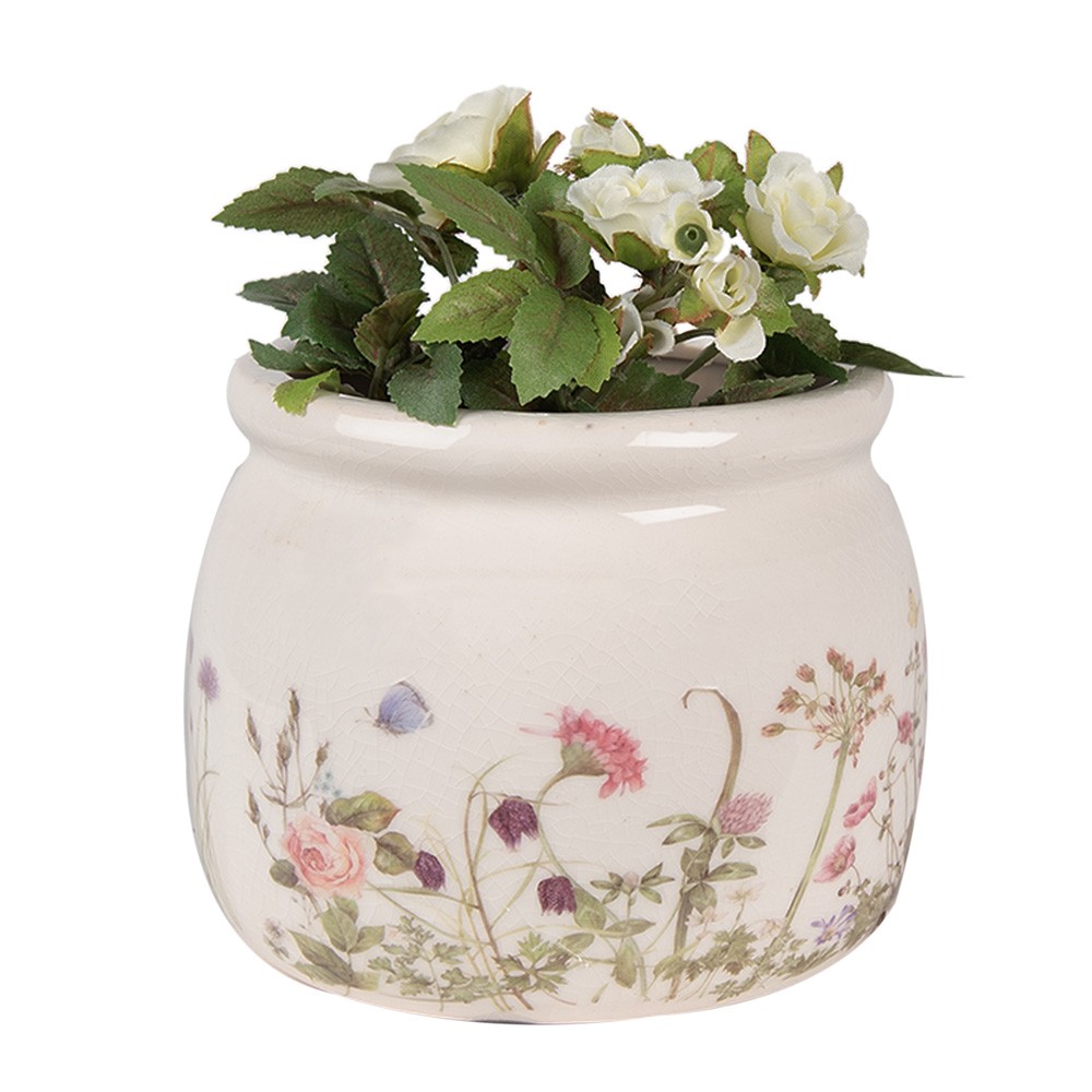 Keramický obal na květináč s lučními květy Flowers of Love S - Ø 12*10 cm