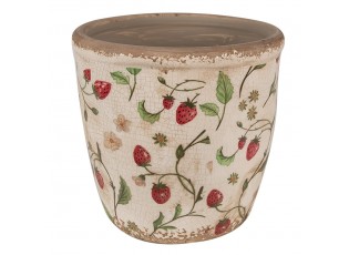 Béžový keramický obal na květináč s jahůdkami Wild Strawberries L - Ø 16*16 cm