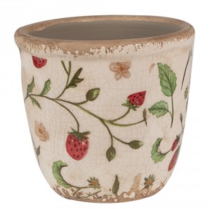 Béžový keramický obal na květináč s jahůdkami Wild Strawberries XS - Ø 11*10 cm