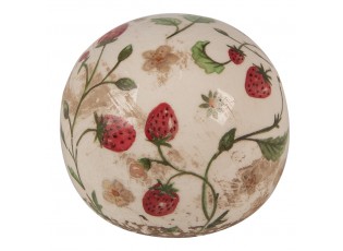 Béžová antik dekorace koule s jahůdkami Wild Strawberries - Ø 10*10 cm