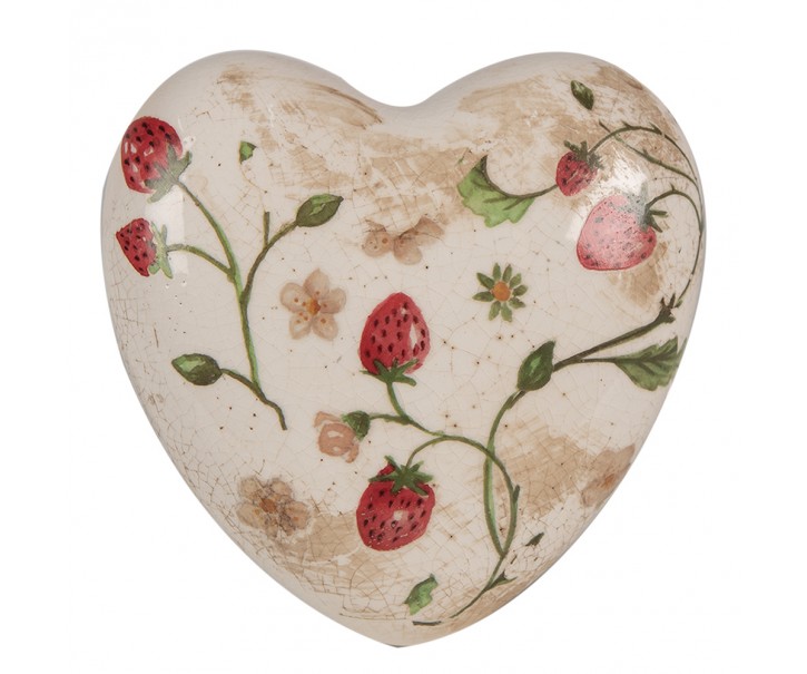 Béžová antik dekorace srdce s jahůdkami Wild Strawberries - 11*11*4 cm