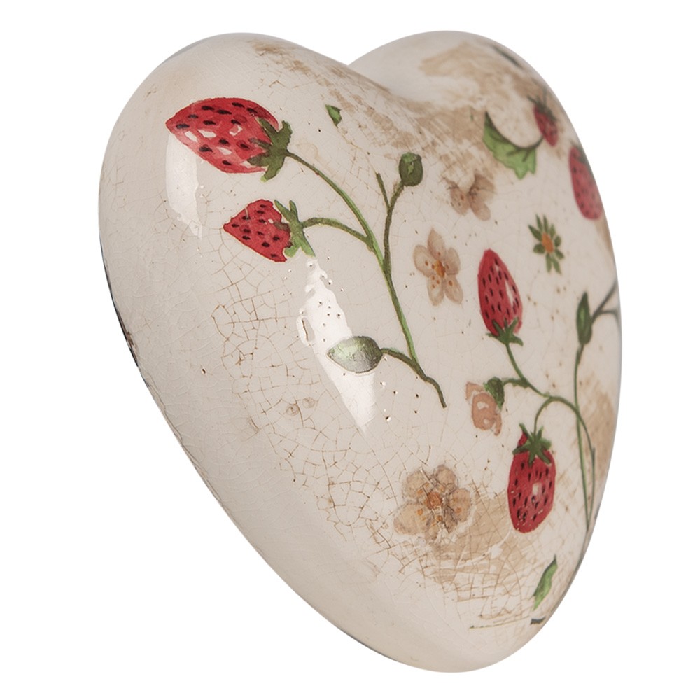 Béžová antik dekorace srdce s jahůdkami Wild Strawberries - 11*11*4 cm
