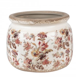Béžový keramický obal na květináč s květy Flovia L - Ø 20*15 cm