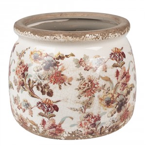 Béžový keramický obal na květináč s květy Flovia M - Ø 16*13 cm