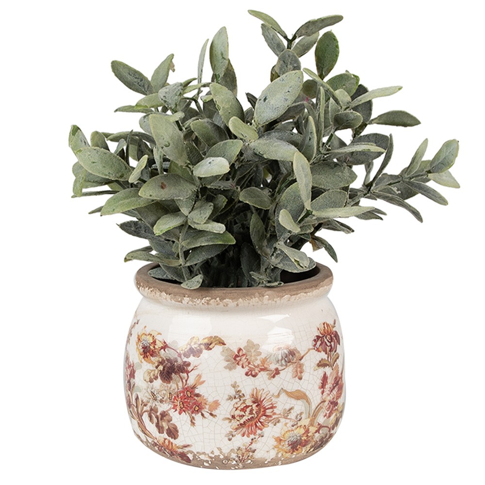 Béžový keramický obal na květináč s květy Flovia M - Ø 12*10 cm