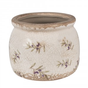 Béžový antik obal na květináč s olivami Olive Fields M - Ø 16*13 cm