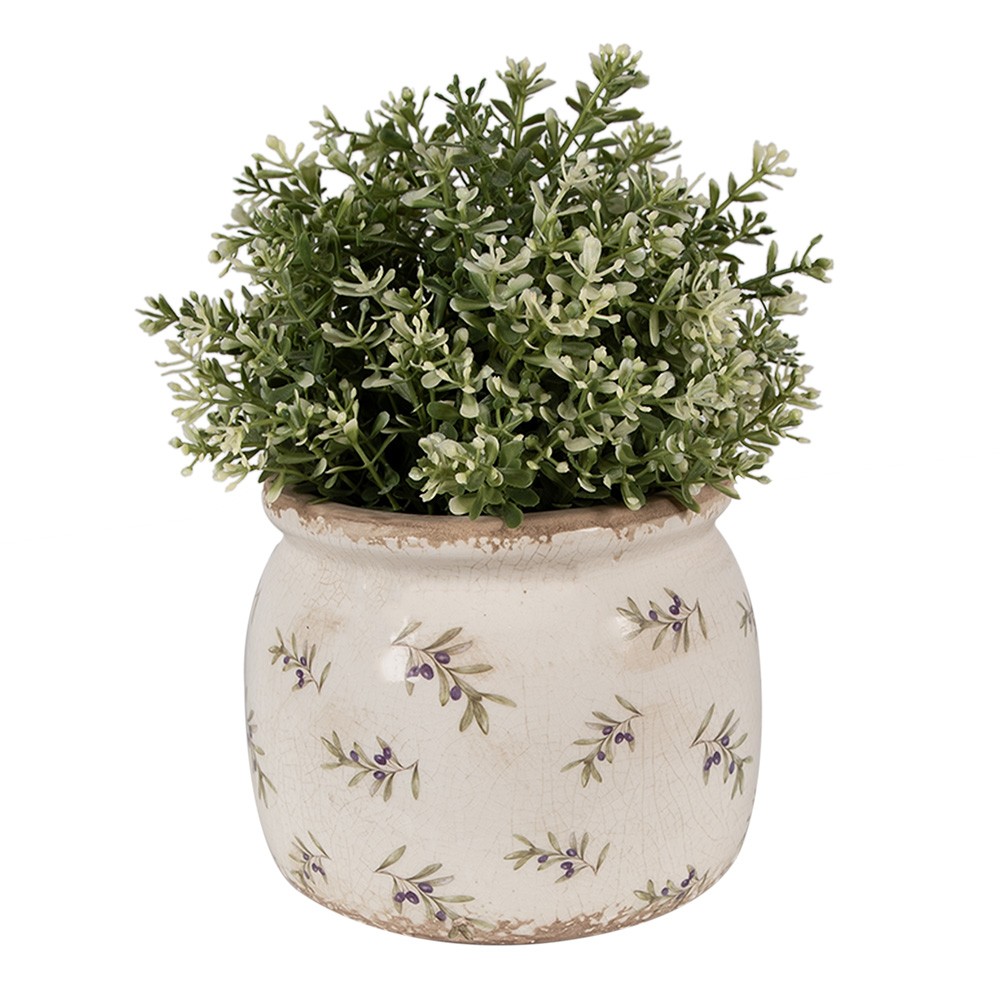 Béžový antik obal na květináč s olivami Olive Fields M - Ø 16*13 cm