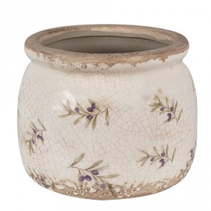 Béžový antik obal na květináč s olivami Olive Fields S - Ø 12*10 cm