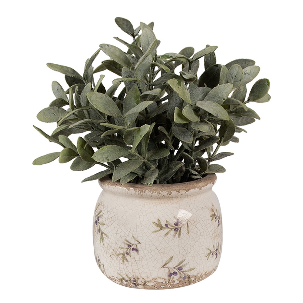 Béžový antik obal na květináč s olivami Olive Fields S - Ø 12*10 cm