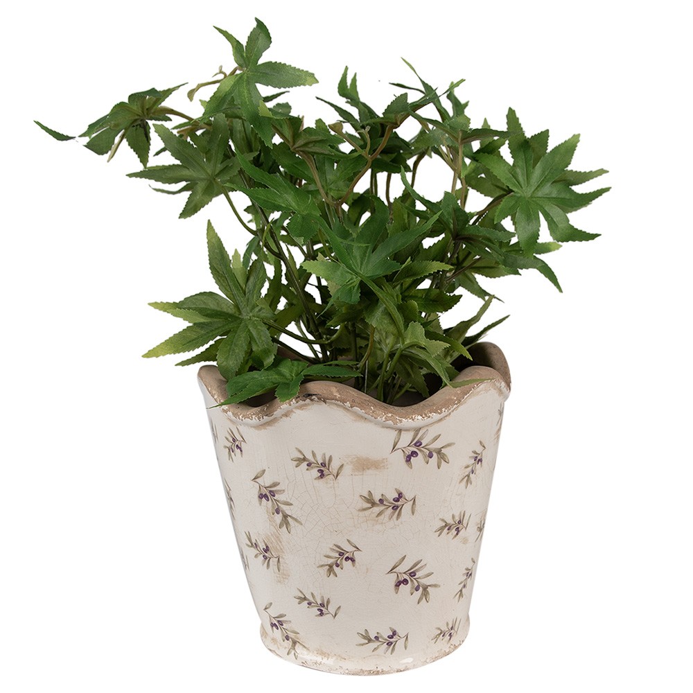 Béžový antik obal na květináč s olivami Olive Fields M - Ø 19*18 cm