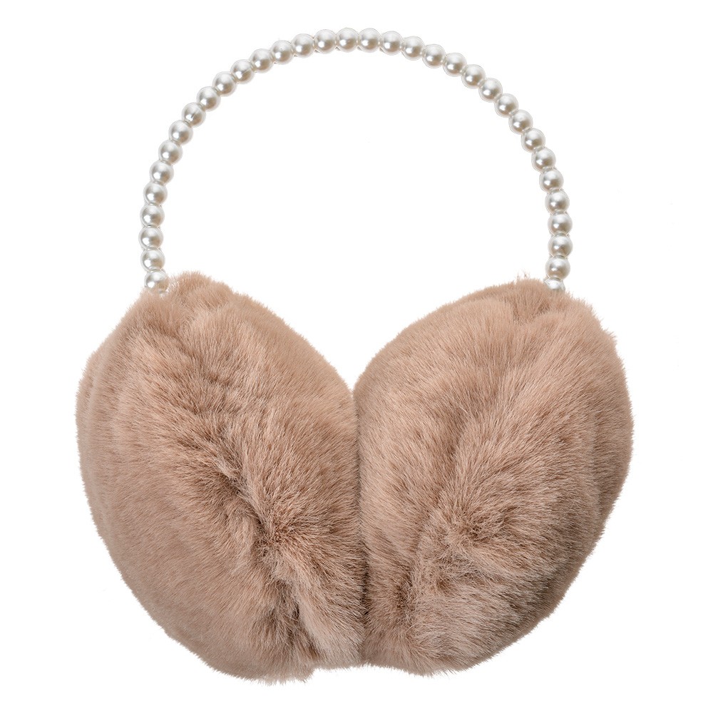 Hnědé dívčí klapky na uši s perličkami - one size Clayre & Eef