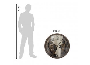 Hnědo-béžové nástěnné hodiny s ozubenými kolečky - Ø 76*10 cm / 3*AA