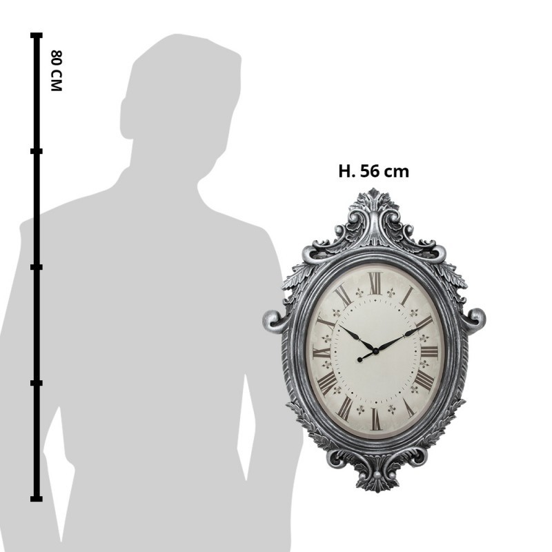 Stříbrné antik nástěnné hodiny Evellin - 56*6*76 cm / 1*AA