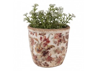 Béžový keramický obal na květináč s květy Flovia XS - Ø 11*11 cm