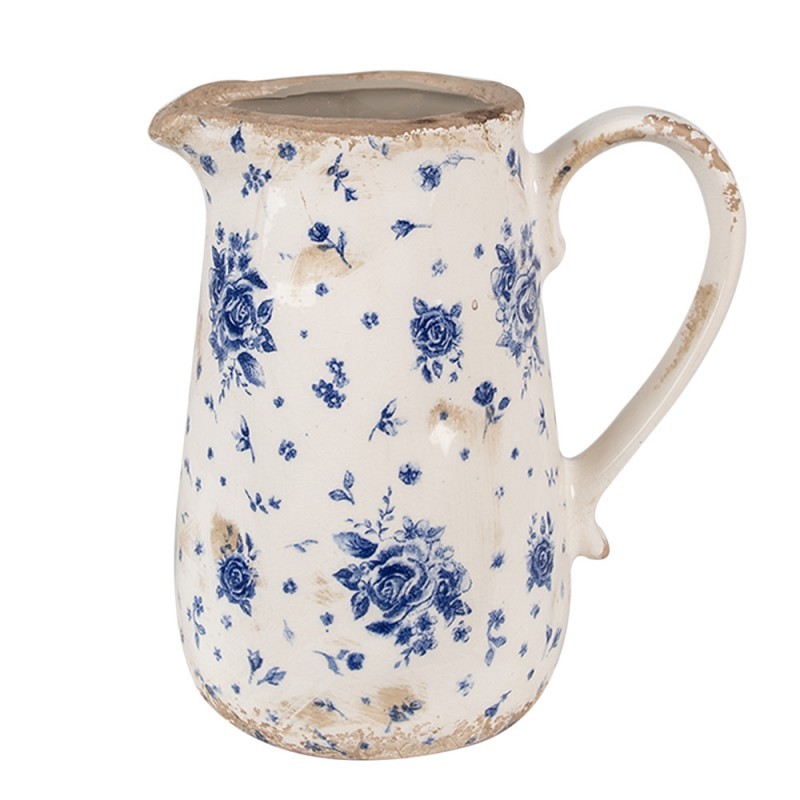 Béžový keramický džbán s modrými růžemi Blue Rose - 16*12*18 cm