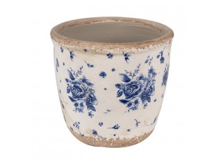 Béžový keramický obal na květináč s modrými růžemi Blue Rose XS - Ø 11*10 cm