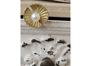 Zlatá antik kovová úchytka s perličkou - Ø 3*6 cm