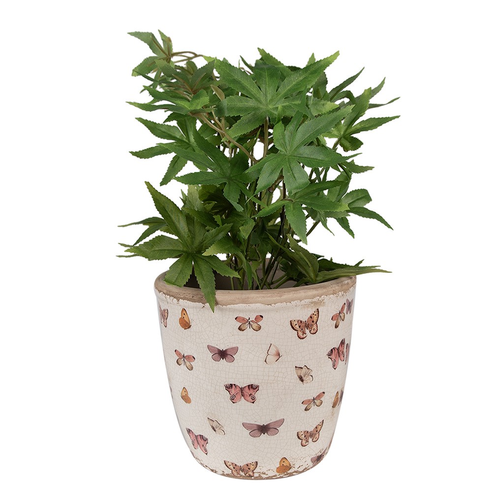 Béžový antik obal na květináč s motýlky Butterfly Paradise L - Ø 16*16 cm