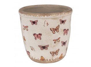 Béžový antik obal na květináč s motýlky Butterfly Paradise M - Ø 15*14 cm