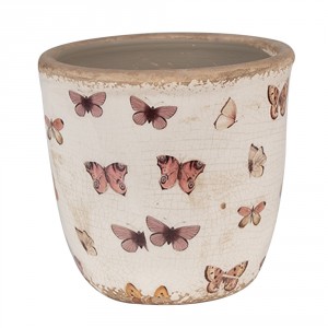 Béžový antik obal na květináč s motýlky Butterfly Paradise S - Ø 13*12 cm