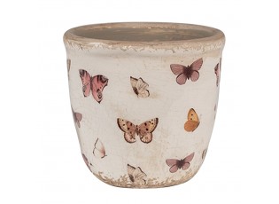 Béžový antik obal na květináč s motýlky Butterfly Paradise XS - Ø 11*10 cm