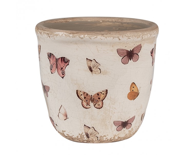 Béžový antik obal na květináč s motýlky Butterfly Paradise XS - Ø 11*10 cm