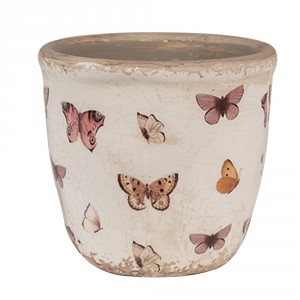 Béžový antik obal na květináč s motýlky Butterfly Paradise XS - Ø 11*10 cm