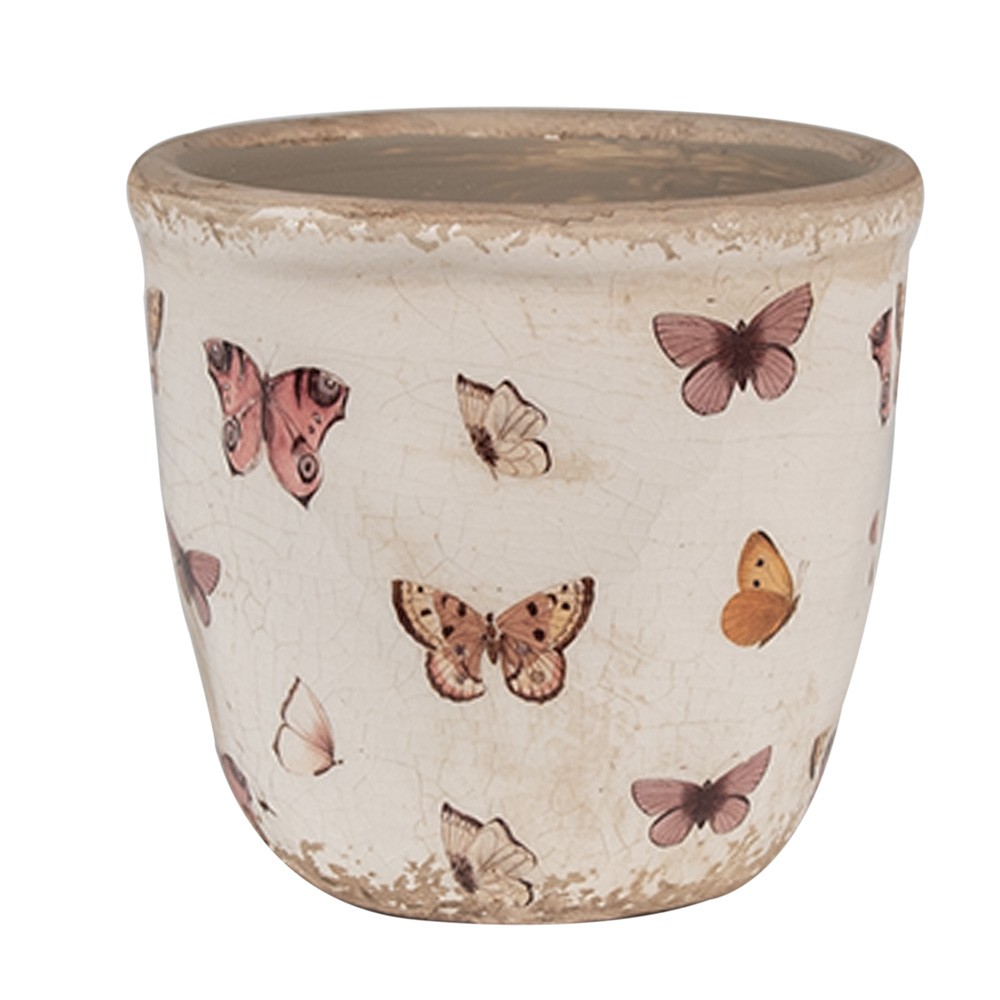 Béžový antik obal na květináč s motýlky Butterfly Paradise XS - Ø 11*10 cm 6CE1661XS