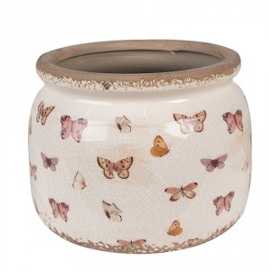 Béžový antik obal na květináč s motýlky Butterfly Paradise L - Ø 20*15 cm