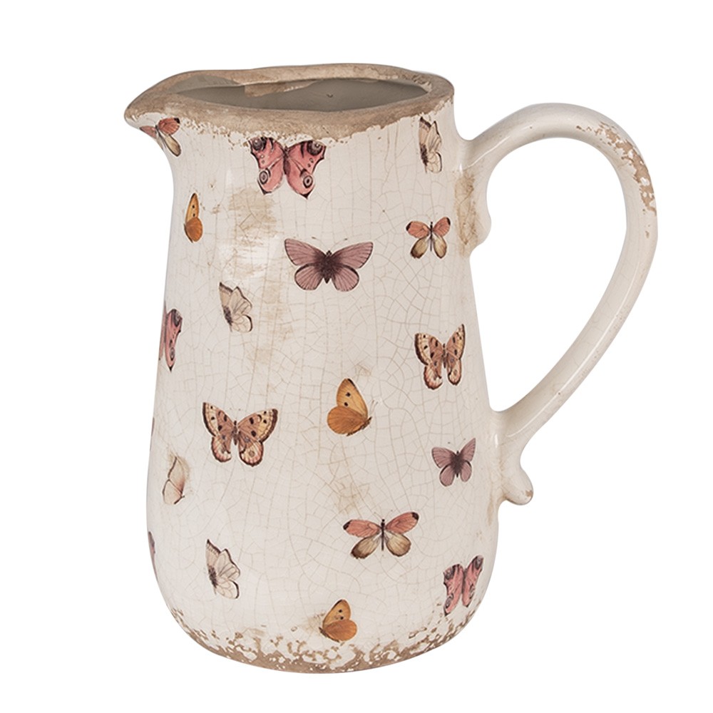 Béžový keramický džbán s motýlky Butterfly Paradise M - 16*12*18 cm