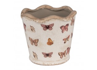 Béžový antik obal na květináč s motýlky Butterfly Paradise S - Ø 13*12 cm