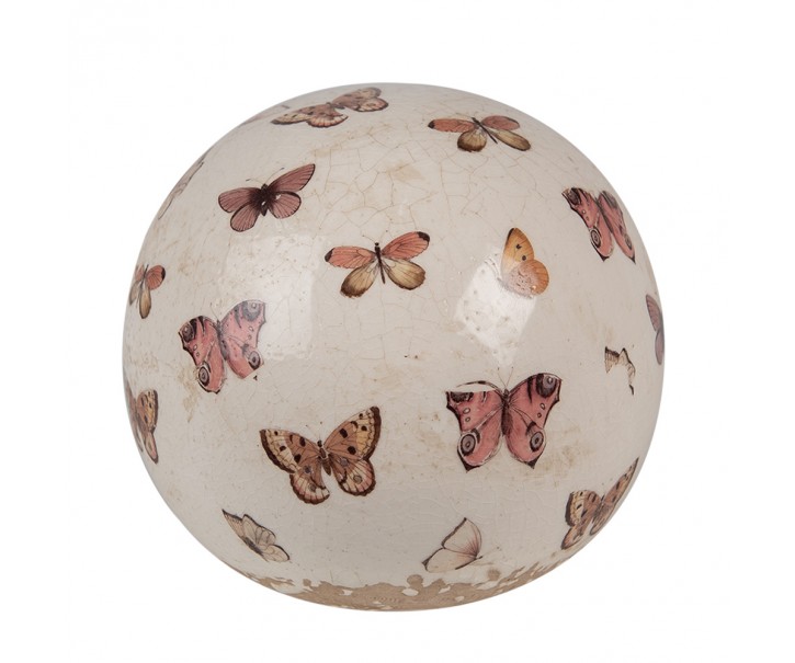 Béžová antik dekorace koule s motýlky Butterfly Paradise L - Ø 12*12 cm