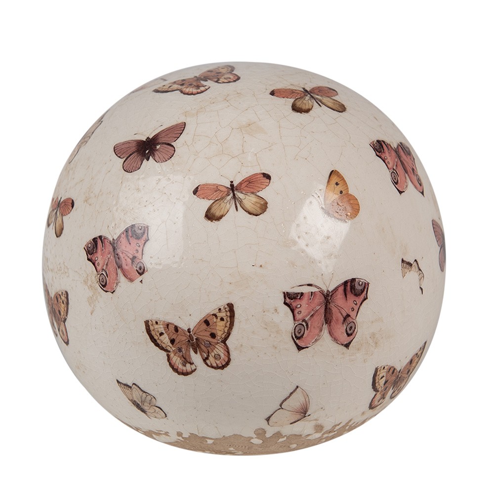 Béžová antik dekorace koule s motýlky Butterfly Paradise L - Ø 12*12 cm 6CE1666L