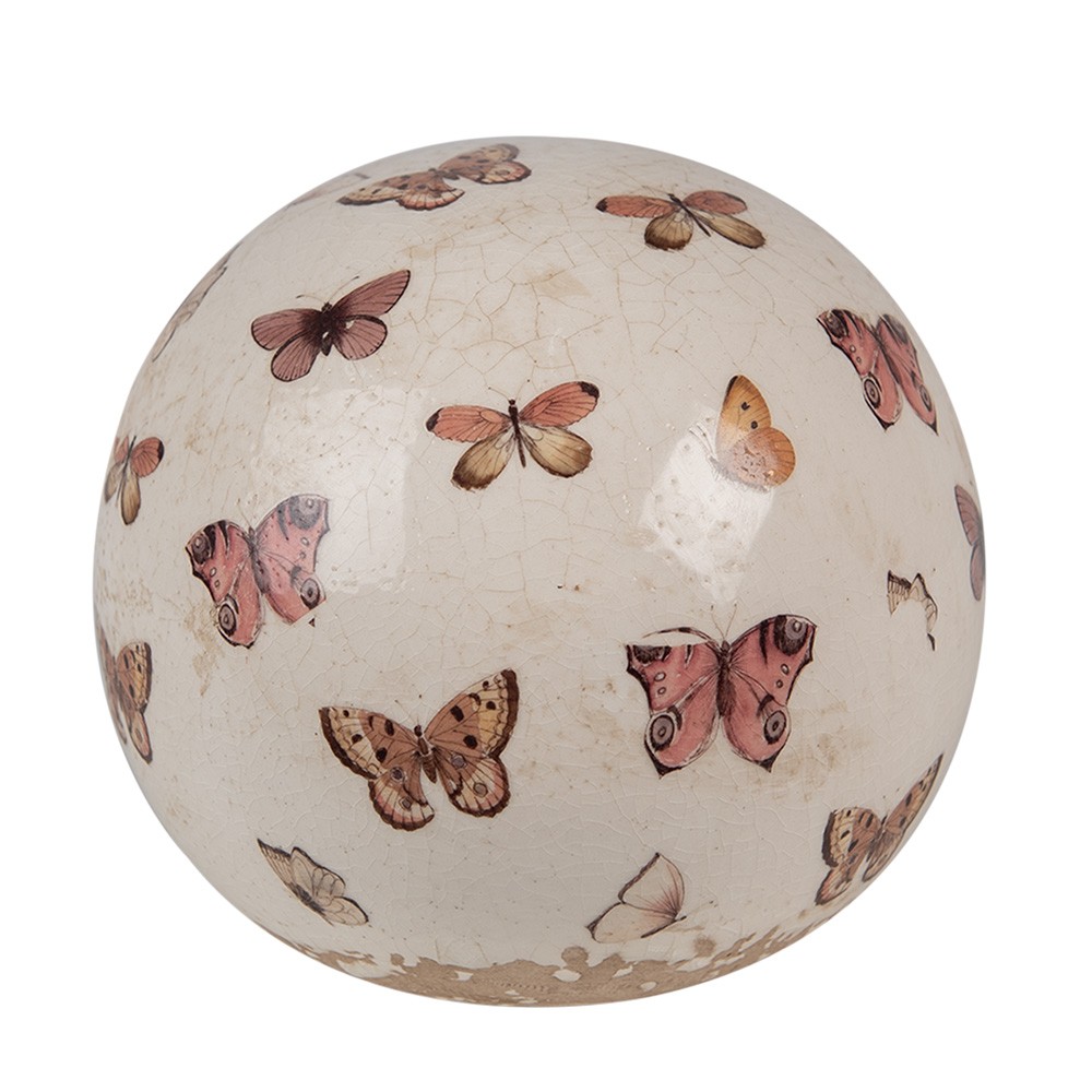 Béžová antik dekorace koule s motýlky Butterfly Paradise L - Ø 12*12 cm