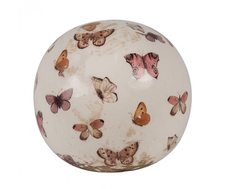 Béžová antik dekorace koule s motýlky Butterfly Paradise M - Ø 10*10 cm